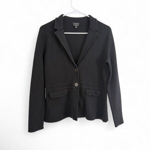 Talbots 100% Merino Wool Knit Blazer Cardigan Jacket Black M P Preppy Work